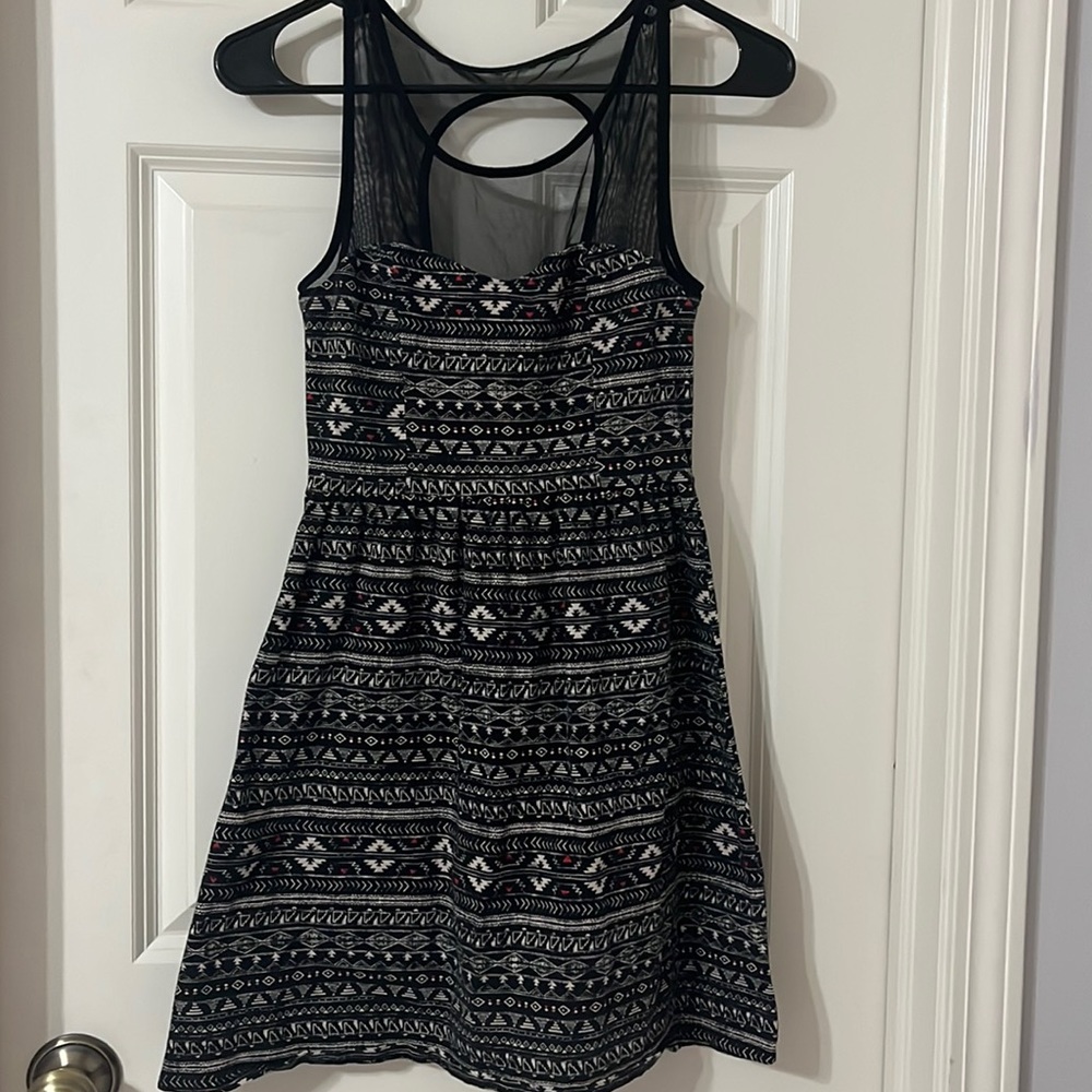 Black and tan dress with mesh top